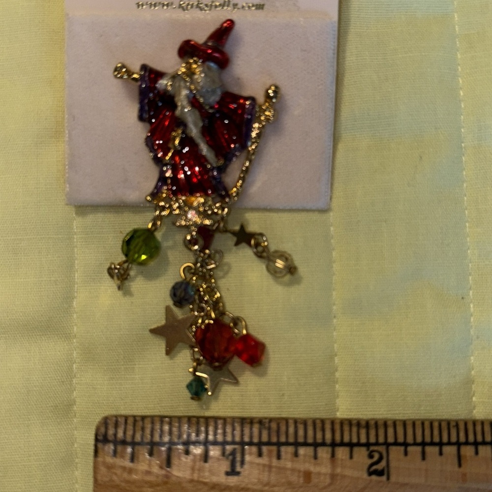 Vtg. KIRKS FOLLY Merlin Wizard Magician, gt w/red &multicolor dangles - Picture 2 of 5